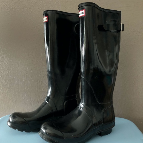 Hunter Tall Black Adjustable Gloss Rain Boots - Picture 1 of 5